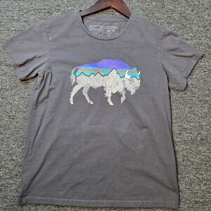 Patagonia T Shirt Mens XS Gray Bison Mountain Graphic Organic Cotton Gorp Tee